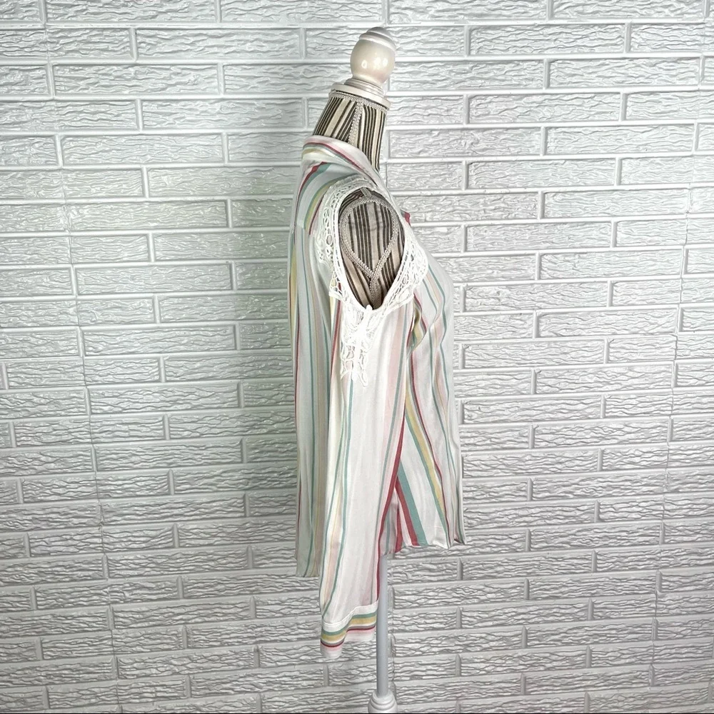 Maurices Multicolored Striped Cold Shoulder Button Up Shirt Size Medium w/ Lace - Picture 5 of 10
